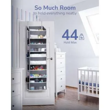 ULG 1 Pack Over Door Organizer with 5 Large Pockets 10 Mesh Side Pockets, 44 lbs Weight Capacity Hanging Storage Organizer with Clear Window Kids Toys, Shoes, Diapers, Dark Grey, 5 Layers