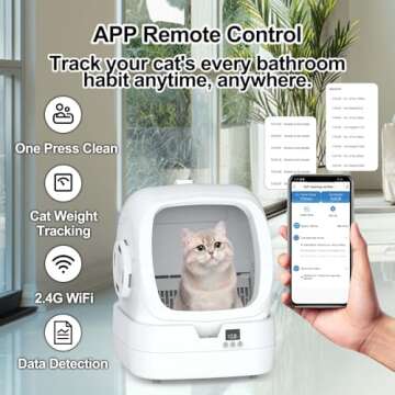 Automatic Cat Litter Box Self Cleaning - APP Control and Weight Monitoring - Ultra-Quiet, Medium Cat...