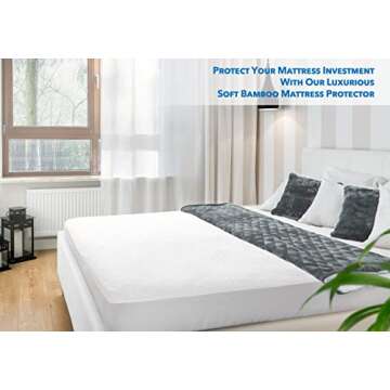 PlushDeluxe Premium Bamboo Mattress Protector – King Size, Waterproof, & Ultra Soft Breathable Noiseless Washable Bed Mattress Cover for Comfort & Protection - White
