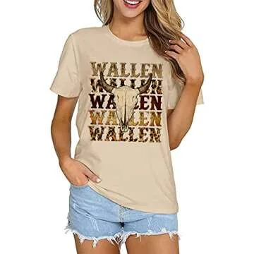 Retro Steer Skull Western T-Shirts Women Leopard Vintage Graphic Tees Country Concert Shirt Cowboy Short Sleeve Tops (Meduim, Apricot)