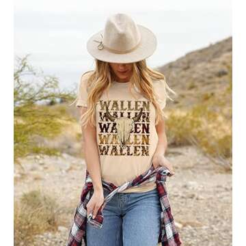 Retro Steer Skull Western T-Shirts Women Leopard Vintage Graphic Tees Country Concert Shirt Cowboy Short Sleeve Tops (Meduim, Apricot)