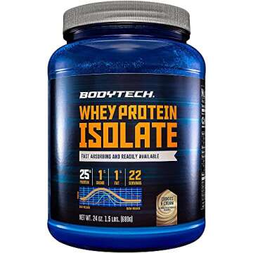 BodyTech Whey Protein Isolate Powder - with 25 Grams of Protein per Serving & BCAA's - Ideal for Pos...