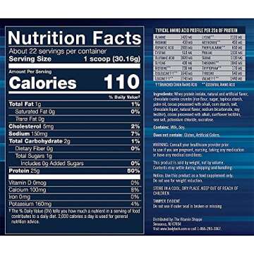 BodyTech Whey Protein Isolate Powder - with 25 Grams of Protein per Serving & BCAA's - Ideal for Post-Workout Muscle Building & Growth, Contains Milk & Soy - Cookies & Cream (1.5 Pound)