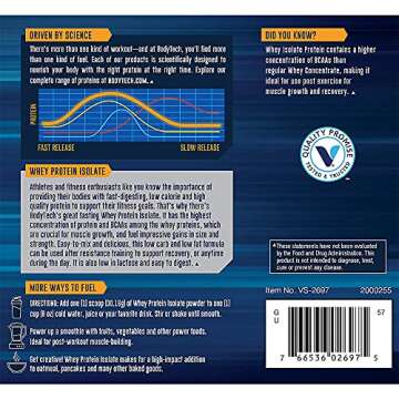 BodyTech Whey Protein Isolate Powder - with 25 Grams of Protein per Serving & BCAA's - Ideal for Post-Workout Muscle Building & Growth, Contains Milk & Soy - Cookies & Cream (1.5 Pound)