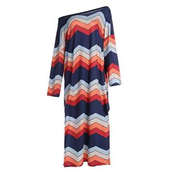 Kidsform Women's Maxi Dress Long Sleeve Off Shoulder Side Split Round Neck Sundress Long Maxi Dresses E-Long Sleeve-6 X-Large