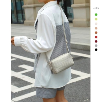 Woven Crossbody Bags for Women，Fashion Leather Lightweight Handbags Shoulder Bag Phone Wallet Purse Stylish Ladies Messenger Bags，Creamy White