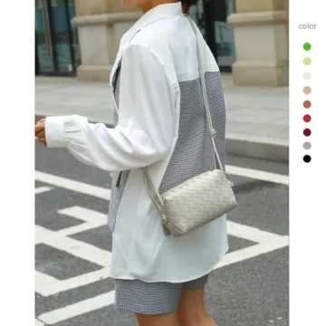 Woven Crossbody Bags for Women，Fashion Leather Lightweight Handbags Shoulder Bag Phone Wallet Purse Stylish Ladies Messenger Bags，Creamy White