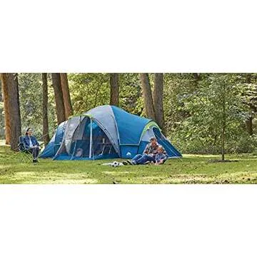 Dome Tent Ozark Trail 10-Person Family Camping Tent with 3 Rooms and Screen Porch, blue