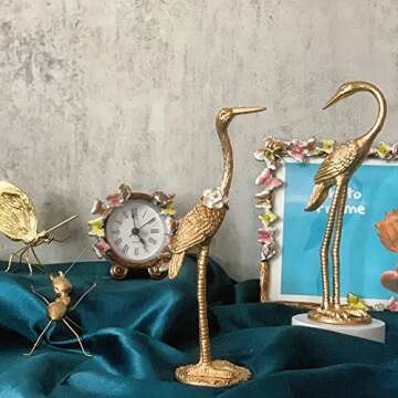 Tricune Metal Crane Ring Holder Stand for Jewelry, Engagement Ring and Wedding Ring Display, Gold Decorative Ornaments Home Decor for Living Room, Bedroom, Desktop, Cabinets …