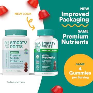 SmartyPants Organic Prenatal Vitamins for Women, Multivitamin Gummies: Probiotics, Biotin, Methylfolate, Omega 3 (ALA), Vitamin D3, C, Vitamin B12, B6, A, K2 & Zinc, Choline, 120 Count (30 Day Supply)