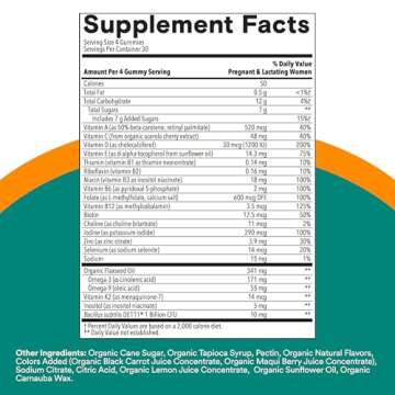 SmartyPants Organic Prenatal Vitamins for Women, Multivitamin Gummies: Probiotics, Biotin, Methylfolate, Omega 3 (ALA), Vitamin D3, C, Vitamin B12, B6, A, K2 & Zinc, Choline, 120 Count (30 Day Supply)