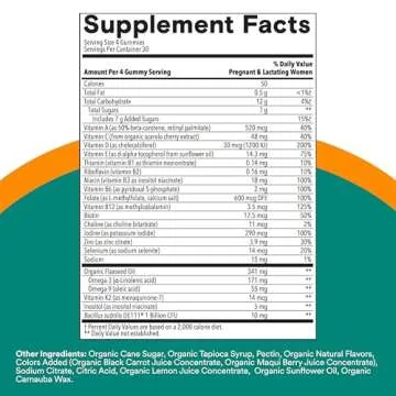SmartyPants Organic Prenatal Vitamins for Women, Multivitamin Gummies: Probiotics, Biotin, Methylfolate, Omega 3 (ALA), Vitamin D3, C, Vitamin B12, B6, A, K2 & Zinc, Choline, 120 Count (30 Day Supply)