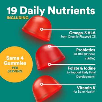 SmartyPants Organic Prenatal Vitamins for Women, Multivitamin Gummies: Probiotics, Biotin, Methylfolate, Omega 3 (ALA), Vitamin D3, C, Vitamin B12, B6, A, K2 & Zinc, Choline, 120 Count (30 Day Supply)