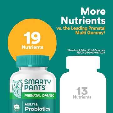 SmartyPants Organic Prenatal Vitamins for Women, Multivitamin Gummies: Probiotics, Biotin, Methylfolate, Omega 3 (ALA), Vitamin D3, C, Vitamin B12, B6, A, K2 & Zinc, Choline, 120 Count (30 Day Supply)