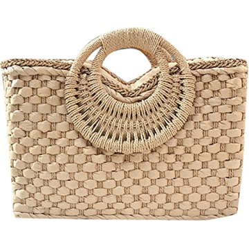 QZUnique Hand-woven Straw Bag Women Summer Beach Handbag Casual Satchel Retro Top Handle Tote Clutch