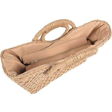 QZUnique Hand-woven Straw Bag Women Summer Beach Handbag Casual Satchel Retro Top Handle Tote Clutch