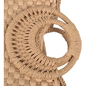 QZUnique Hand-woven Straw Bag Women Summer Beach Handbag Casual Satchel Retro Top Handle Tote Clutch