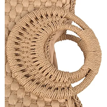 QZUnique Hand-woven Straw Bag Women Summer Beach Handbag Casual Satchel Retro Top Handle Tote Clutch