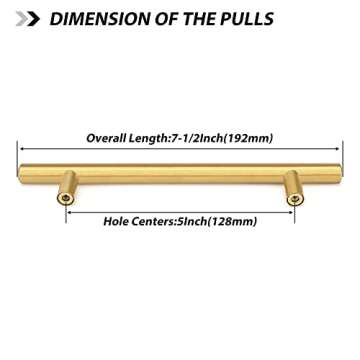 goldenwarm 15 Pcs Gold Cabinet Pulls Drawer Handles 128mm Brushed Brass Kitchen Cabinet Hardware - L...