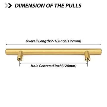 goldenwarm 15 Pcs Gold Cabinet Pulls Drawer Handles 128mm Brushed Brass Kitchen Cabinet Hardware - L...