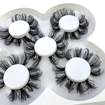 AMSDCN New 5 Pairs 25mm 3D False Eyelashes Thick Dramatic Wispies Fluffy Eyelash Extension Makeup Volume Handmade Faux Mink Lashes (854A)