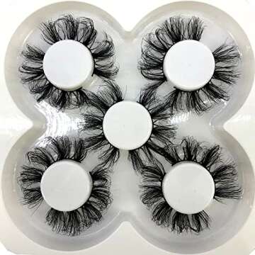 AMSDCN New 5 Pairs 25mm 3D False Eyelashes Thick Dramatic Wispies Fluffy Eyelash Extension Makeup Volume Handmade Faux Mink Lashes (854A)