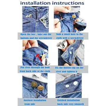 Jean Buttons No Sew 20 Sets Replacement Jean Buttons 17mm Combo Copper Tack Buttons Replacement Kit with Rivets and Metal Base in Plastic Storage Box (4 Styles)