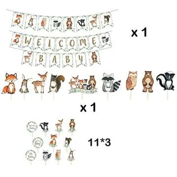 HEETON Woodland Baby Shower Party Supplies Decorations Fox Balloon Oh Baby Woodland Welcome Baby Banner Creatures Fawn Animal Friends Garland Backdrop Cake Cupcake Topper for Girl Boy Gender Reveal