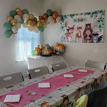 HEETON Woodland Baby Shower Party Supplies Decorations Fox Balloon Oh Baby Woodland Welcome Baby Banner Creatures Fawn Animal Friends Garland Backdrop Cake Cupcake Topper for Girl Boy Gender Reveal
