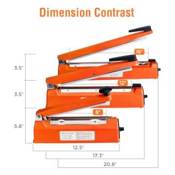 Metronic 8 inch Impulse Bag Sealer Poly Bag Sealing Machine Heat Seal Closer with Repair Kit in Orange