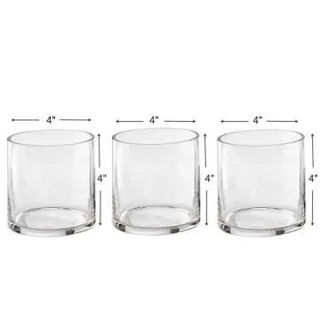 Set of 3 Glass Cylinder Vases 4 Inch Tall - Multi-use: Pillar Candle, Floating Candles Holders or Flower Vase – Perfect as a Wedding Centerpieces.