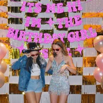 Its Me Hi Im The Birthday Girl Its Me Banner, NO-DIY Glitter Popular Birthday Decorations Banner, Its A Girl Garland for Birthday Party Decorations, Per-strung Hot Pink Girls Birthday Banner