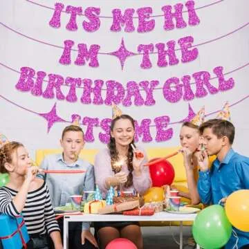 Its Me Hi Im The Birthday Girl Its Me Banner, NO-DIY Glitter Popular Birthday Decorations Banner, Its A Girl Garland for Birthday Party Decorations, Per-strung Hot Pink Girls Birthday Banner