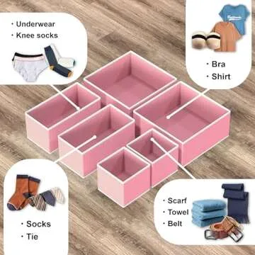 Simple Houseware Foldable Cloth Storage Box Closet Dresser Drawer Divider Organizer Basket Bins for Underwear Bras, Pink (Set of 12)