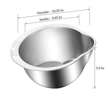 Rice Washer Strainer Bowl - 4-in-1 Washing Bowl for Quinoa, Stainless Steel Rinser With Side Drainer...
