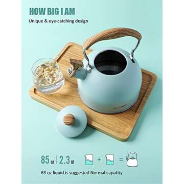 BELANKO Whistling Tea Kettle Stovetop, Surgical-Grade Stainless Steel Tea pot Kettles with Stay-Cool Ergonomic Handle, 85 OZ / 2.5 Liter Rapid Boiling Teapot for Home Kitchen - Turquoise