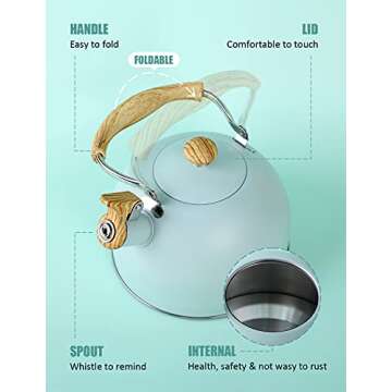 BELANKO Whistling Tea Kettle Stovetop, Surgical-Grade Stainless Steel Tea pot Kettles with Stay-Cool Ergonomic Handle, 85 OZ / 2.5 Liter Rapid Boiling Teapot for Home Kitchen - Turquoise