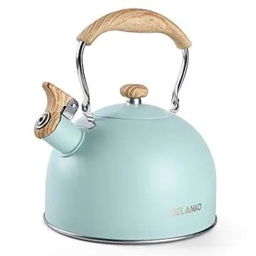 BELANKO Whistling Tea Kettle Stovetop, Surgical-Grade Stainless Steel Tea pot Kettles with Stay-Cool Ergonomic Handle, 85 OZ / 2.5 Liter Rapid Boiling Teapot for Home Kitchen - Turquoise