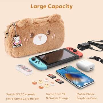 Switch Case for NS Switch, innoAura 16 in 1 Switch Accessories Bundles with Switch Carrying Case, Switch Protective Case, Switch Game Case, Switch Screen Protector, Switch Thumb Caps (Brown Bear)