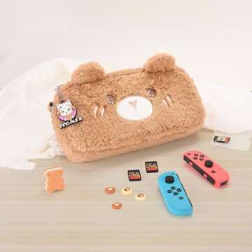 Switch Case for NS Switch, innoAura 16 in 1 Switch Accessories Bundles with Switch Carrying Case, Switch Protective Case, Switch Game Case, Switch Screen Protector, Switch Thumb Caps (Brown Bear)