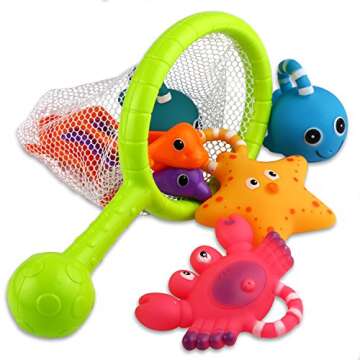 Bath Toy, Fishing Floating Bath Squirters Toy and Water Spoon with Organizer Bag(8 Pack), KarberDark Fish Net Game in Bathtub Bathroom Pool Bath Time for Kids Toddler Baby Boys Girls by KarberDark