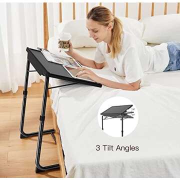 Adjustable TV Tray Table - TV Dinner Tray on Bed & Sofa, Comfortable Folding Table with 6 Height & 3 Tilt Angle Adjustments by HUANUO (2 pack)
