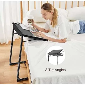 Adjustable TV Tray Table - TV Dinner Tray on Bed & Sofa, Comfortable Folding Table with 6 Height & 3 Tilt Angle Adjustments by HUANUO (2 pack)