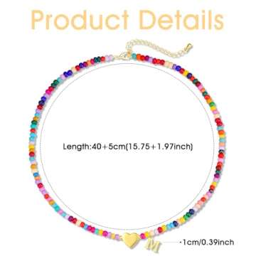 Initial Necklaces for Women Girls Teen Colorful Beaded Charm Letter Alphabet Choker Bohemian Gold Plated Pendant with Metal Y2K Boho Necklace valentines day gifts for her girlfriend wife(M)