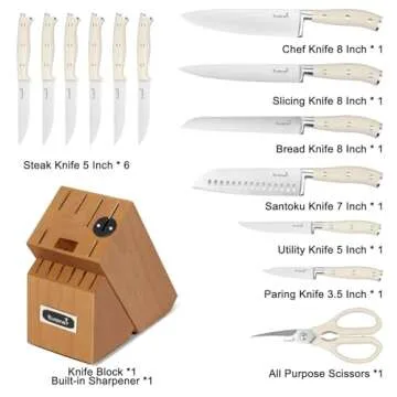 Kuisine Kitchen Chef Knife Block Set with Sharpener