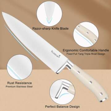 Kuisine Kitchen Chef Knife Block Set with Sharpener