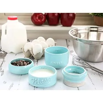 Sparrow Decor Mason Jar Measuring Cups Set - Set of 4 Ceramic Measuring Cups (1/4, 1/3, 1/2, 1 Cup) in Rustic, Antique, Farmhouse Design Perfect for Your Kitchen (Blue)
