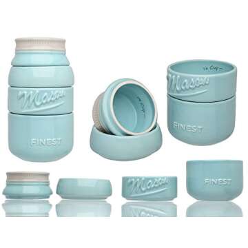 Sparrow Decor Mason Jar Measuring Cups Set - Set of 4 Ceramic Measuring Cups (1/4, 1/3, 1/2, 1 Cup) in Rustic, Antique, Farmhouse Design Perfect for Your Kitchen (Blue)
