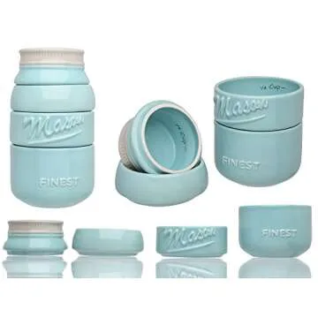 Sparrow Decor Mason Jar Measuring Cups Set - Set of 4 Ceramic Measuring Cups (1/4, 1/3, 1/2, 1 Cup) in Rustic, Antique, Farmhouse Design Perfect for Your Kitchen (Blue)