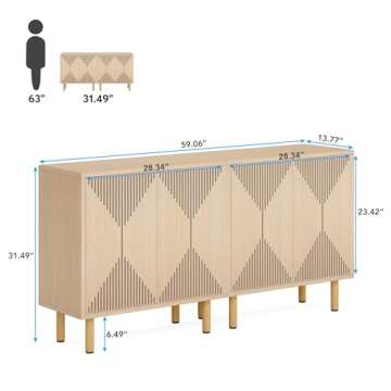 Tribesigns Modern Natural Storage Cabinet - Versatile 59-Inch Sideboard
